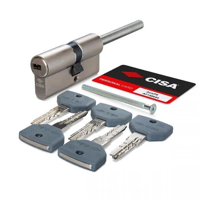 Цилиндровый механизм Cisa AsixP8 PRO 0Q317.A3.0.12.SD (95 мм) 65x30T, никель, 5+1 ключей, асимметричный, под вертушку (длинный шток 65 мм)