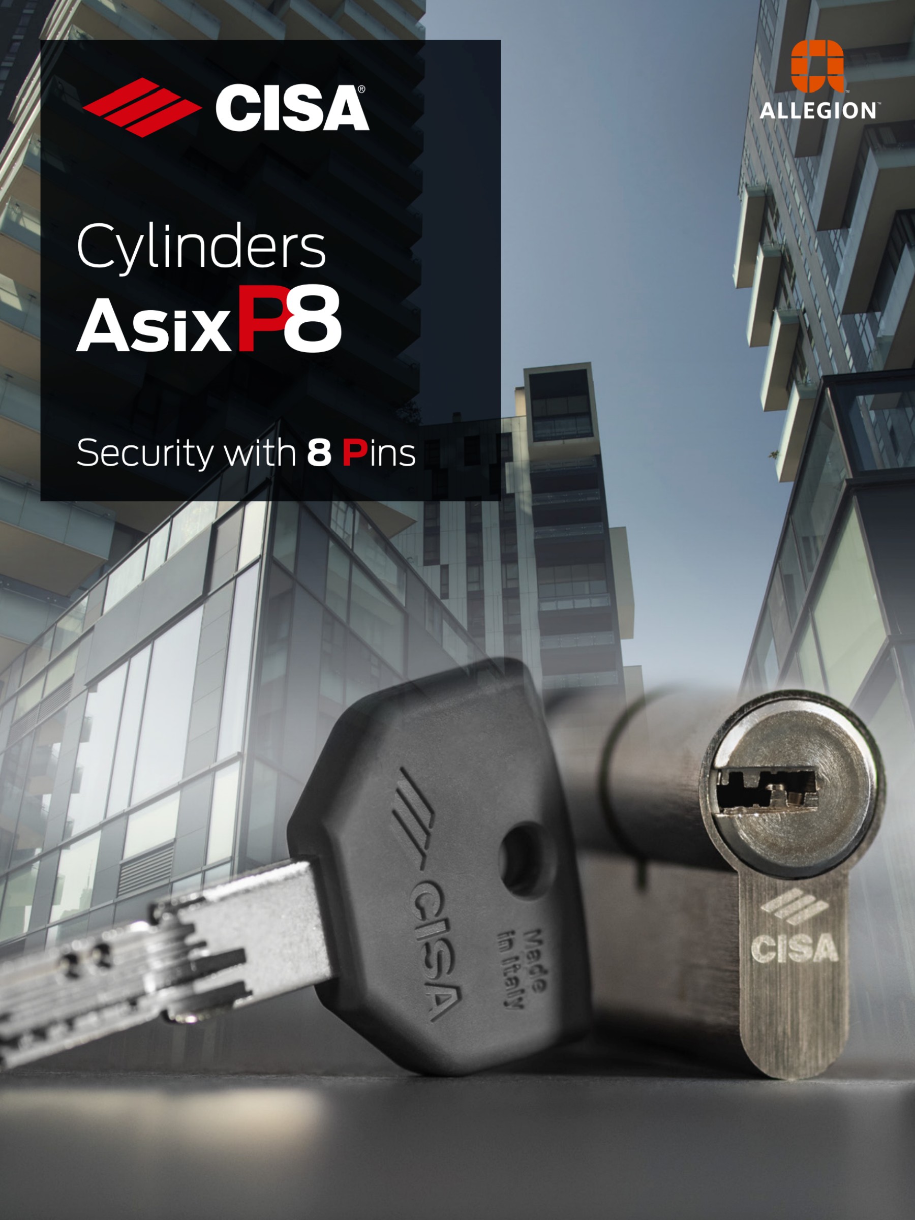 Цилиндровый механизм Cisa AsixP8 PRO 0Q317.87.0.12.SD (90 мм) 60x30T, никель, 5+1 ключей, асимметричный, под вертушку (длинный шток 65 мм)