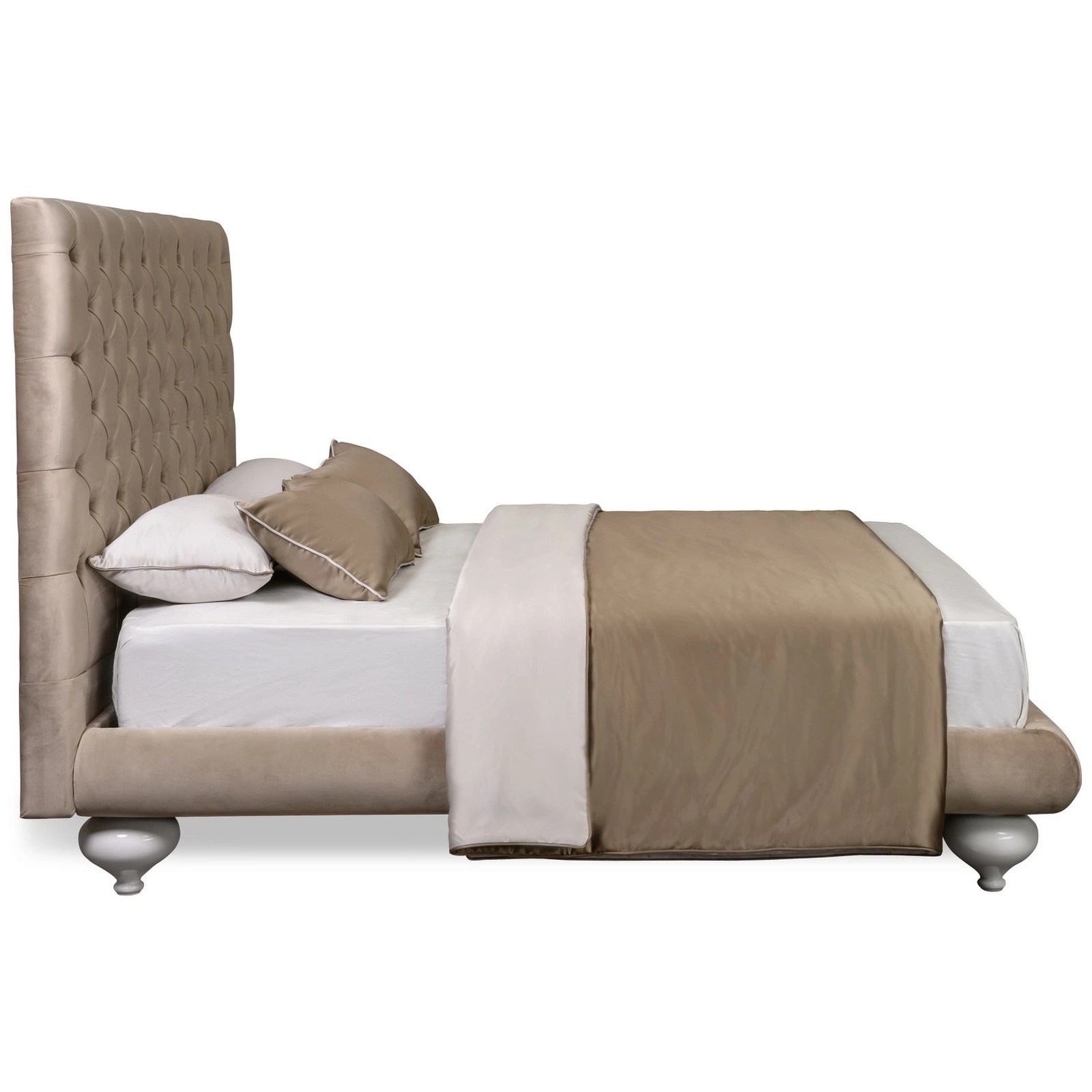 Кровать с решеткой отделка белый блестящий лак, ткань Velour 220-03 FB.BD.SLN.704