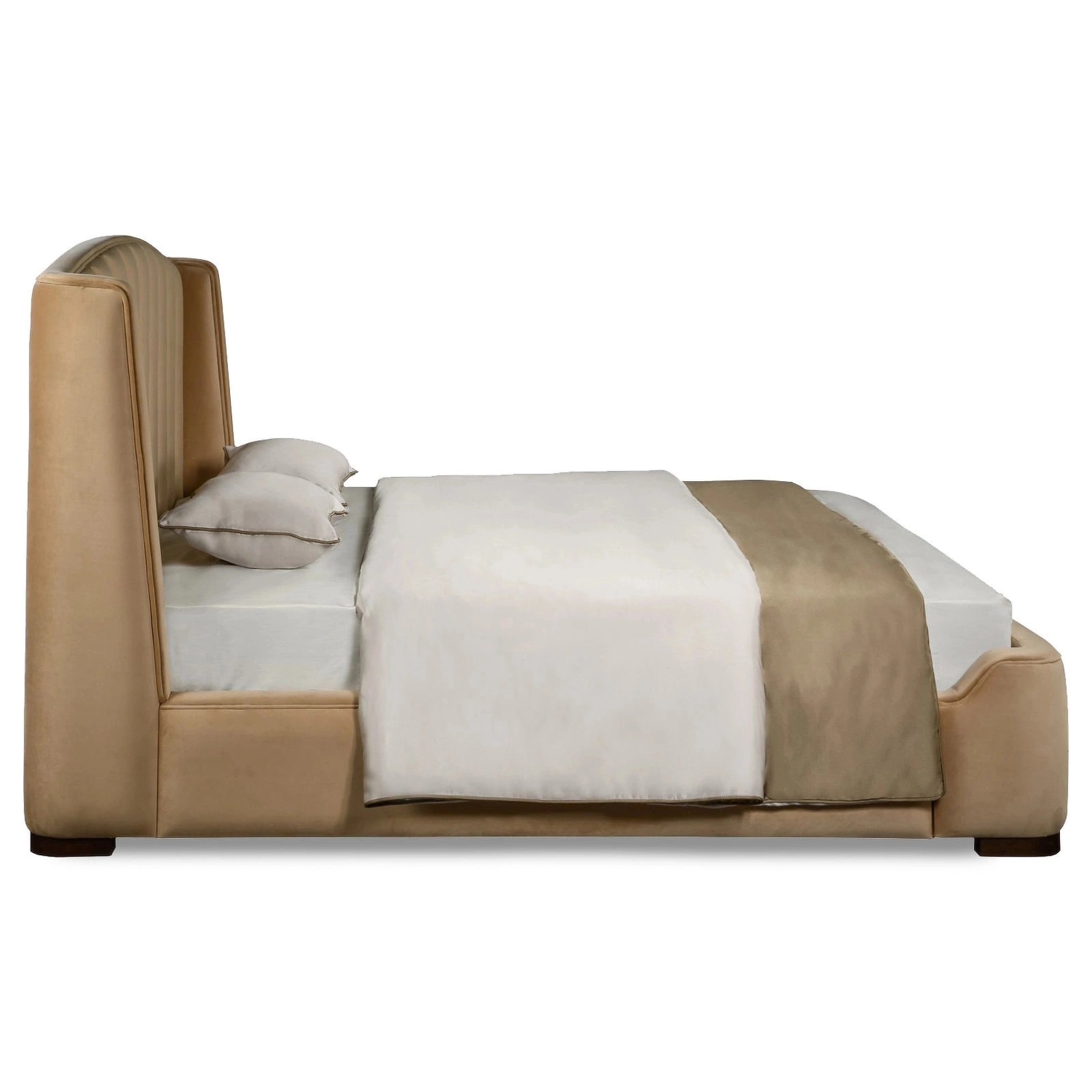 Кровать Джемма (Gemma) с решеткой отделка ткань кат.3 Velour 220-06, ножки темный орех FB.BD.SLN.801