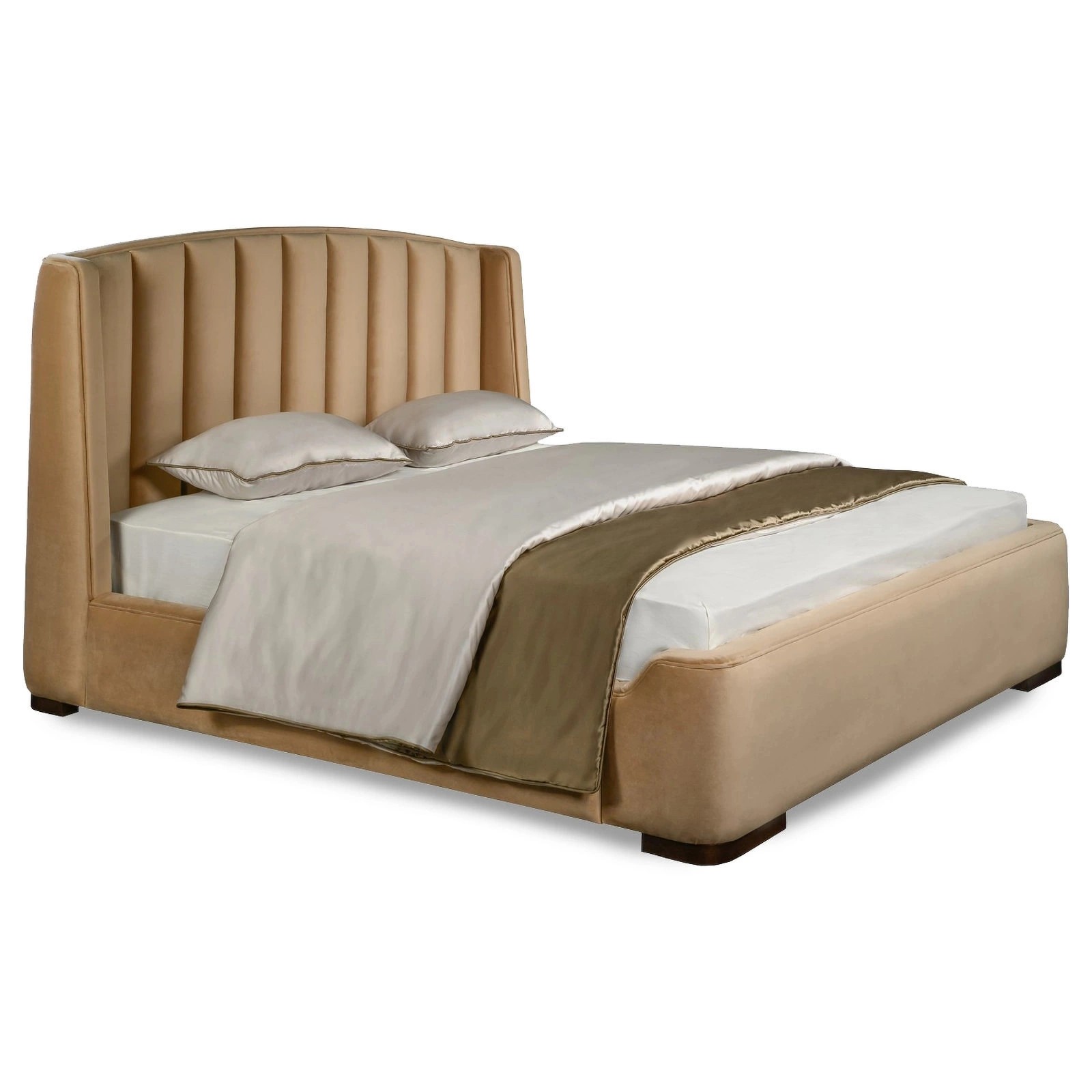 Кровать Джемма (Gemma) с решеткой отделка ткань кат.3 Velour 220-06, ножки темный орех FB.BD.SLN.803